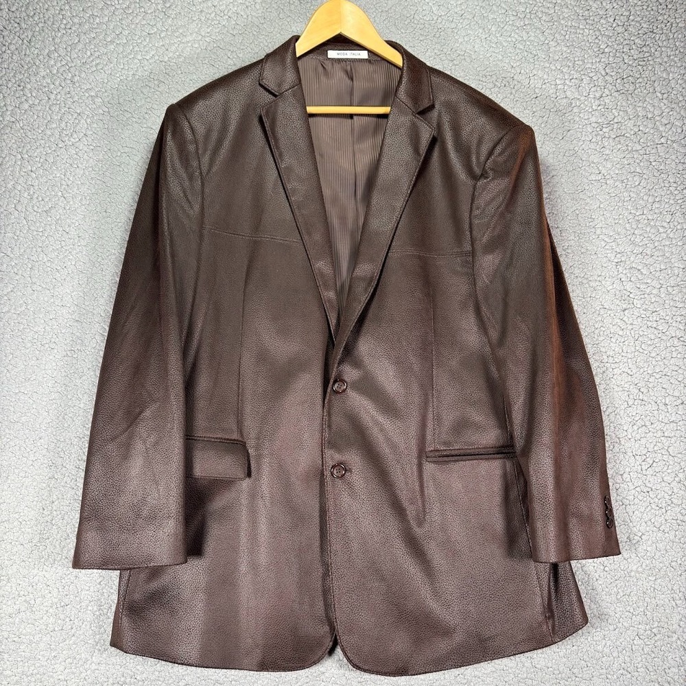 Moda Italy Men's Faux leather brown jacket collar button up blazer size 46 Soft